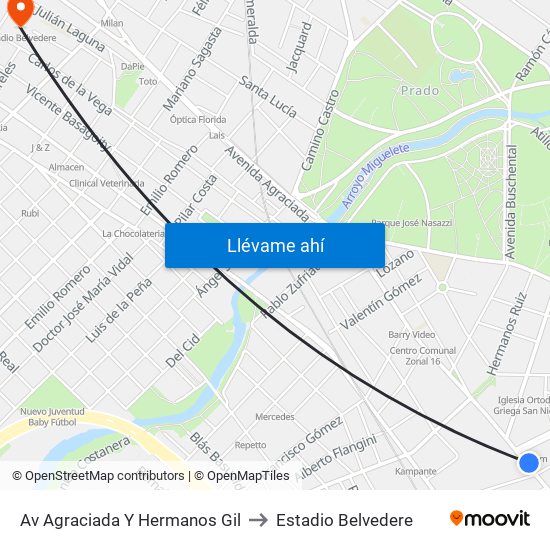 Av Agraciada Y Hermanos Gil to Estadio Belvedere map