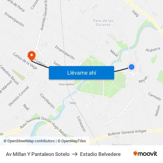 Av Millan Y Pantaleon Sotelo to Estadio Belvedere map