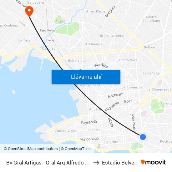 Bv Gral Artigas - Gral Arq Alfredo Baldomir to Estadio Belvedere map