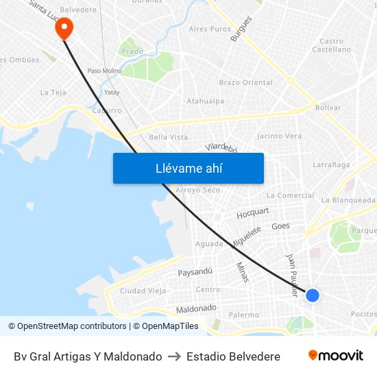 Bv Gral Artigas Y Maldonado to Estadio Belvedere map