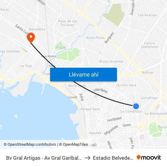 Bv Gral Artigas - Av Gral Garibaldi to Estadio Belvedere map