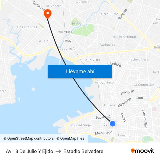 Av 18 De Julio Y Ejido to Estadio Belvedere map