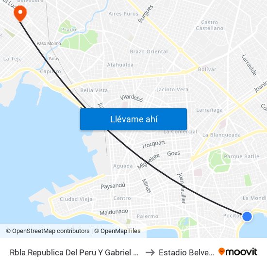 Rbla Republica Del Peru Y Gabriel A Pereira to Estadio Belvedere map