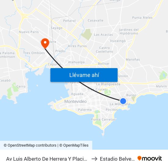 Av Luis Alberto De Herrera Y Placido Ellauri to Estadio Belvedere map