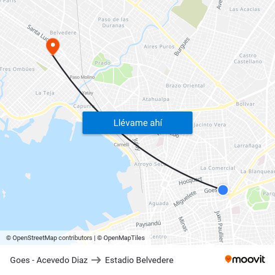 Goes - Acevedo Diaz to Estadio Belvedere map