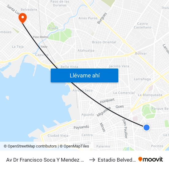 Av Dr Francisco Soca Y Mendez Nuñez to Estadio Belvedere map