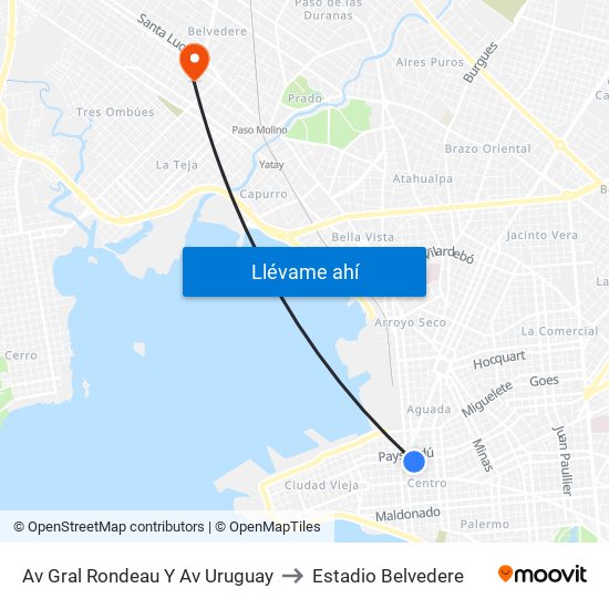 Av Gral Rondeau Y Av Uruguay to Estadio Belvedere map