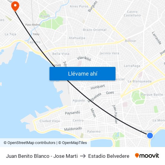 Juan Benito Blanco - Jose Marti to Estadio Belvedere map