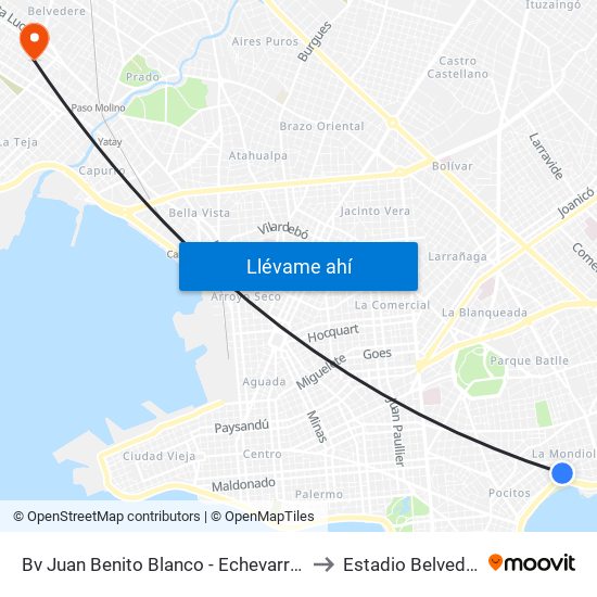Bv Juan Benito Blanco - Echevarriarza to Estadio Belvedere map