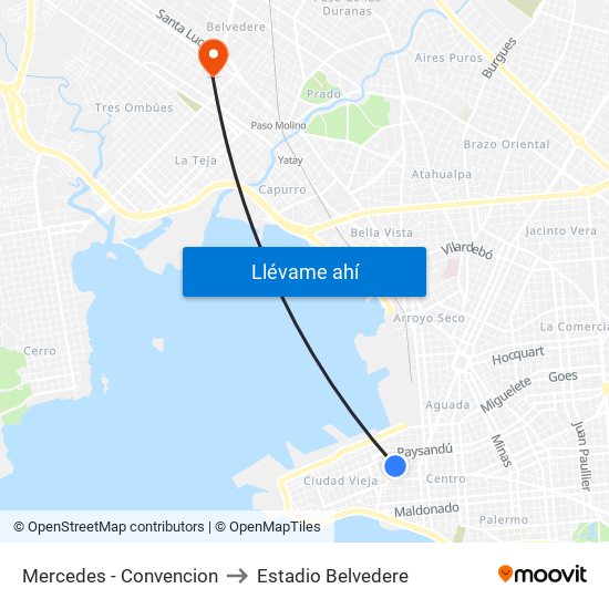 Mercedes - Convencion to Estadio Belvedere map