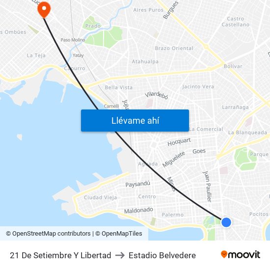 21 De Setiembre Y Libertad to Estadio Belvedere map