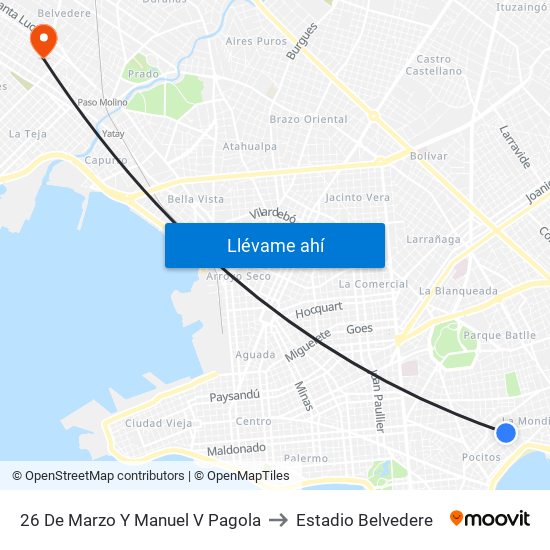 26 De Marzo Y Manuel V Pagola to Estadio Belvedere map