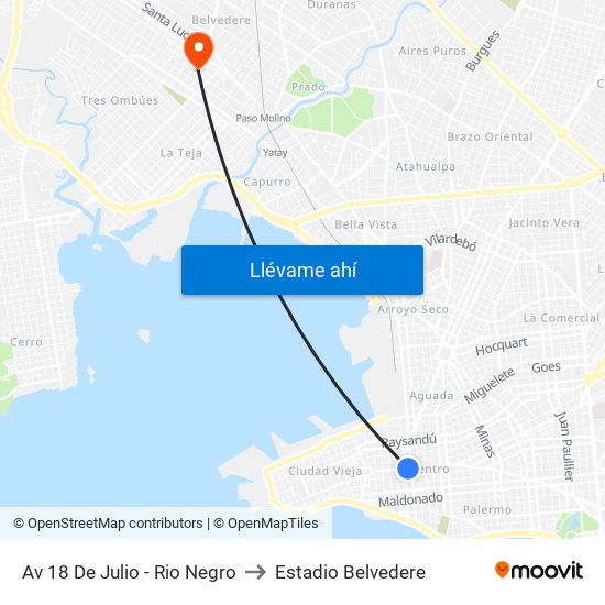 Av 18 De Julio - Rio Negro to Estadio Belvedere map