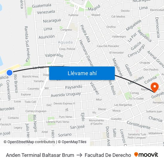Terminal Baltasar Brum (Río Branco) to Facultad De Derecho map