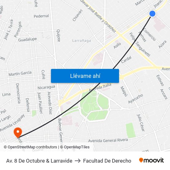 Av. 8 De Octubre & Larravide to Facultad De Derecho map