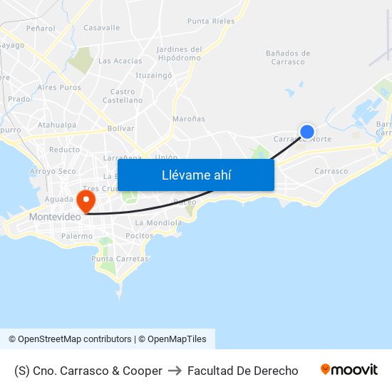 (S) Cno. Carrasco & Cooper to Facultad De Derecho map