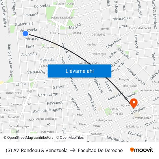 (S) Av. Rondeau & Venezuela to Facultad De Derecho map