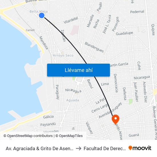 Av. Agraciada & Grito De Asencio to Facultad De Derecho map