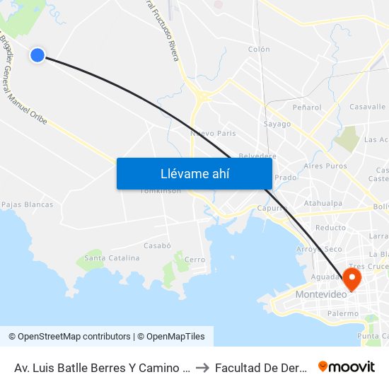 Av. Luis Batlle Berres Y Camino Paurú to Facultad De Derecho map