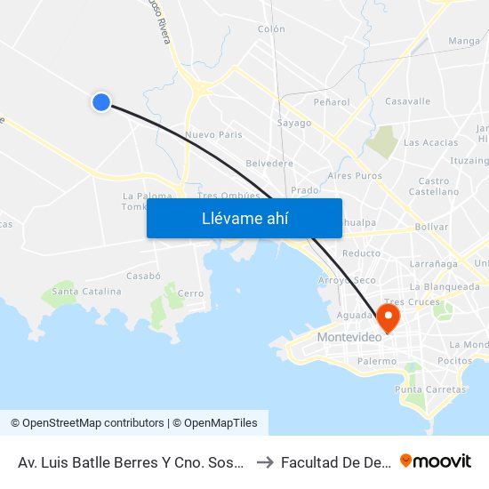 Av. Luis Batlle Berres Y Cno. Sosa Chaferro to Facultad De Derecho map