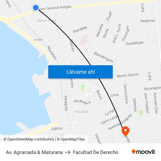 Av. Agraciada & Maturana to Facultad De Derecho map