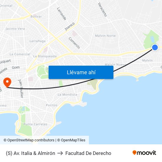 (S) Av. Italia & Almirón to Facultad De Derecho map