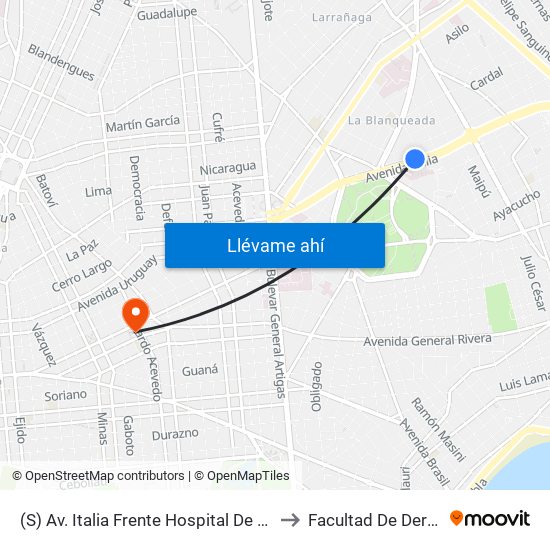 (S) Av. Italia Frente Hospital De Clínicas to Facultad De Derecho map