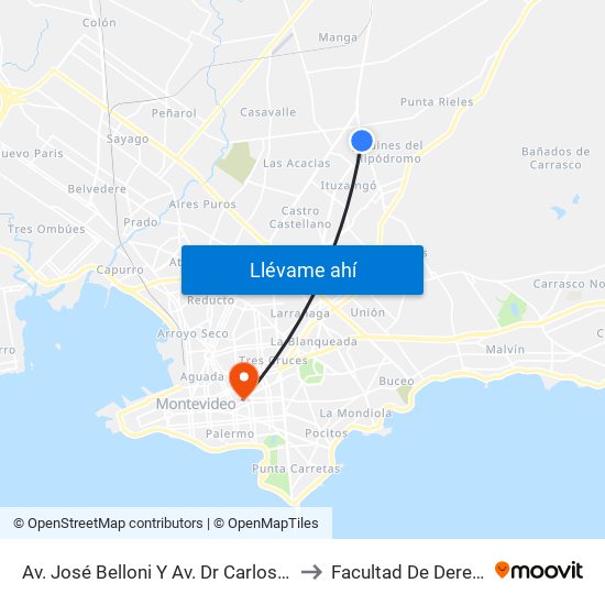 Av. José Belloni Y Av. Dr Carlos Nery to Facultad De Derecho map