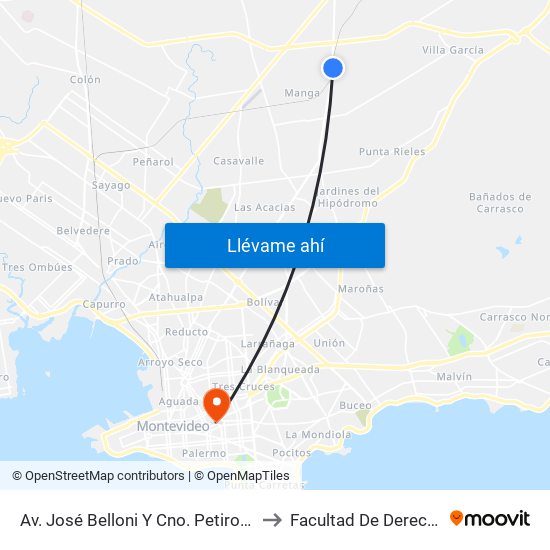Av. José Belloni Y Cno. Petirossi to Facultad De Derecho map