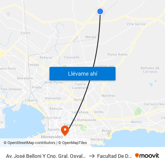 Av. José Belloni Y Cno. Gral. Osvaldo Rodriguez to Facultad De Derecho map
