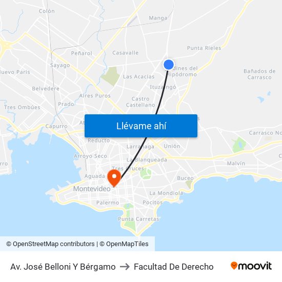 Av. José Belloni Y Bérgamo to Facultad De Derecho map