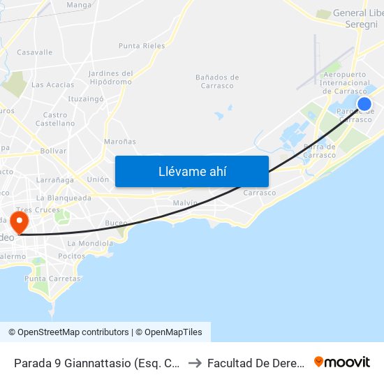 Parada 9 Giannattasio (Esq. Cuba) to Facultad De Derecho map