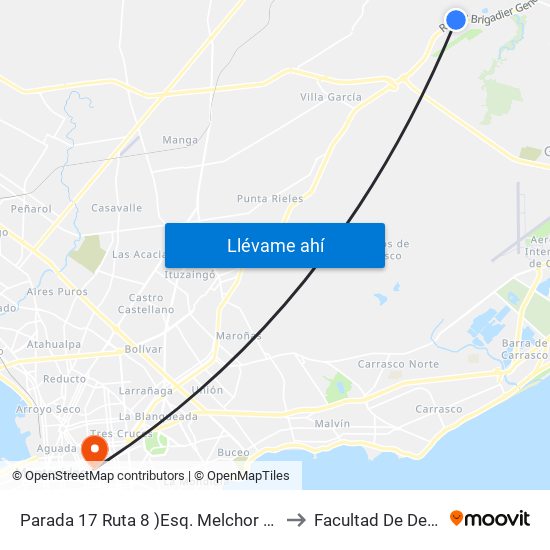 Parada 17 Ruta 8 )Esq. Melchor De Viana) to Facultad De Derecho map