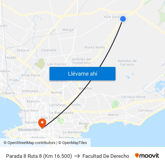 Parada 8 Ruta 8 (Km 16.500) to Facultad De Derecho map