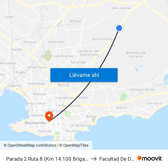 Parada 2 Ruta 8 (Km 14.100 Brigada Infantería) to Facultad De Derecho map