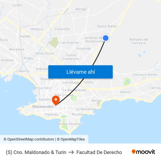 (S) Cno. Maldonado & Turín to Facultad De Derecho map