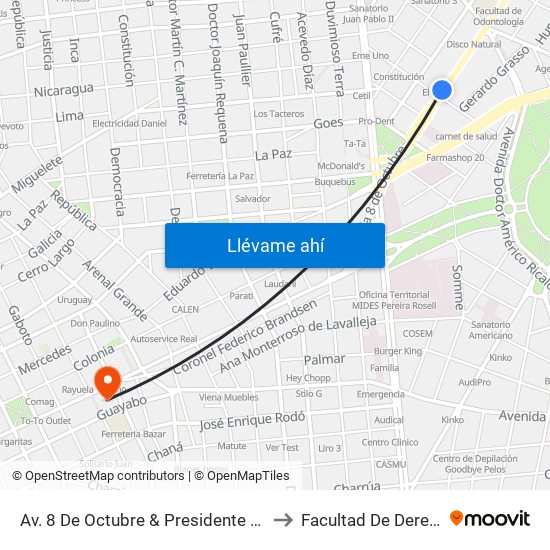 Av. 8 De Octubre & Presidente Berro to Facultad De Derecho map