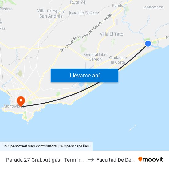 Parada 27 Gral. Artigas - Terminal El Pinar to Facultad De Derecho map