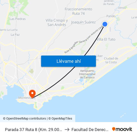 Parada 37 Ruta 8 (Km. 29.000) to Facultad De Derecho map