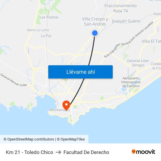 Km 21 - Toledo Chico to Facultad De Derecho map