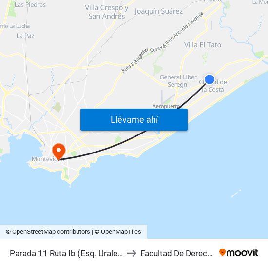 Parada 11 Ruta Ib (Esq. Urales) to Facultad De Derecho map