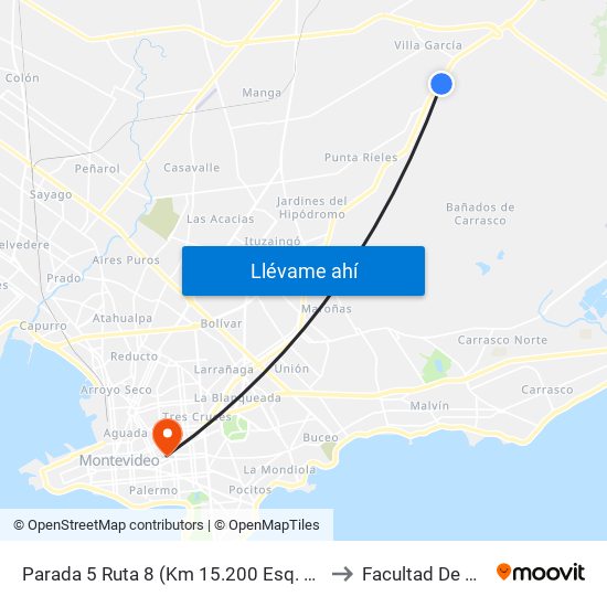 Parada 5 Ruta 8 (Km 15.200 Esq. Miguel Estevez) to Facultad De Derecho map