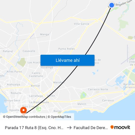 Parada 17 Ruta 8 (Esq. Cno. Helios) to Facultad De Derecho map