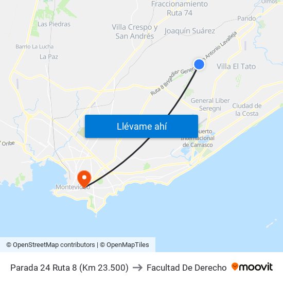 Parada 24 Ruta 8 (Km 23.500) to Facultad De Derecho map