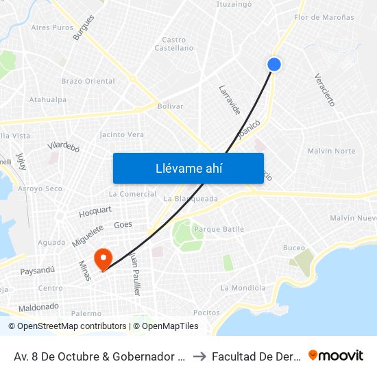 Av. 8 De Octubre & Gobernador Vigodet to Facultad De Derecho map