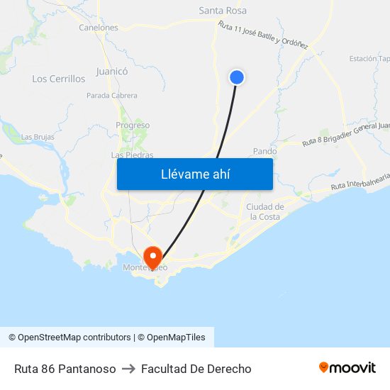 Ruta 86 Pantanoso to Facultad De Derecho map