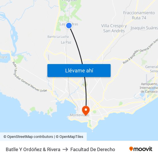 Batlle Y Ordóñez & Rivera to Facultad De Derecho map