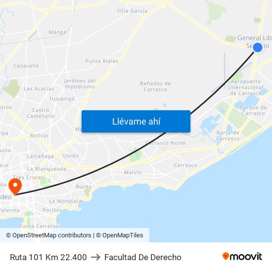 Ruta 101 Km 22.400 to Facultad De Derecho map