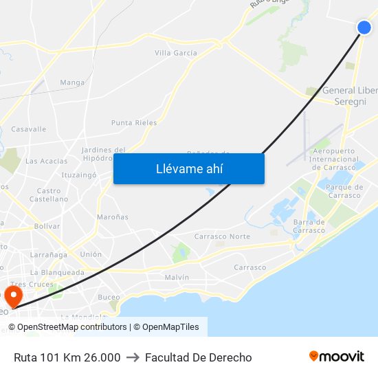 Ruta 101 Km 26.000 to Facultad De Derecho map