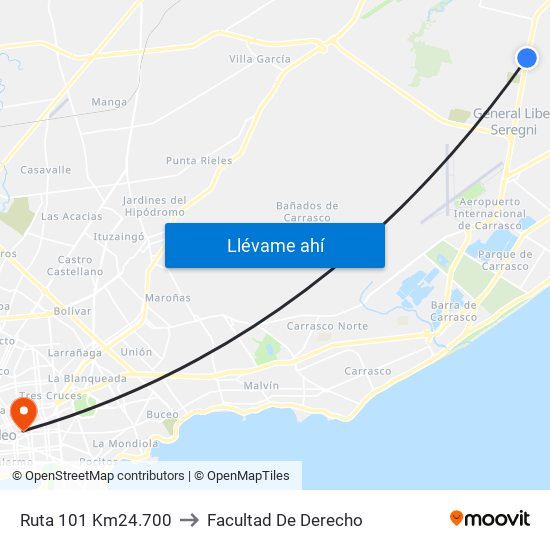 Ruta 101 Km24.700 to Facultad De Derecho map